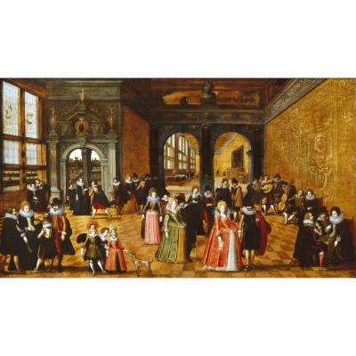 Louis de Caullery – A Palace Interior with Ladies and Gentlemen Dancing and Playing Music